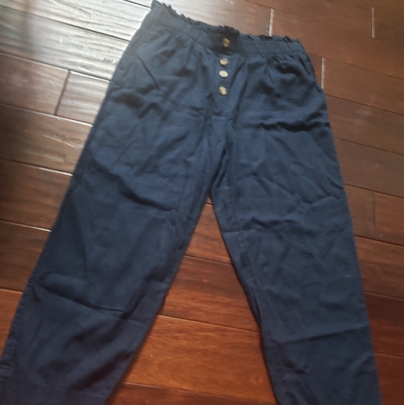 Dark Denim Loft Paper Bag Waist Pants - Picture 1 of 4